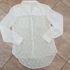 Chico's Cream Lace Long Sleeve Shirt Size 0 Small